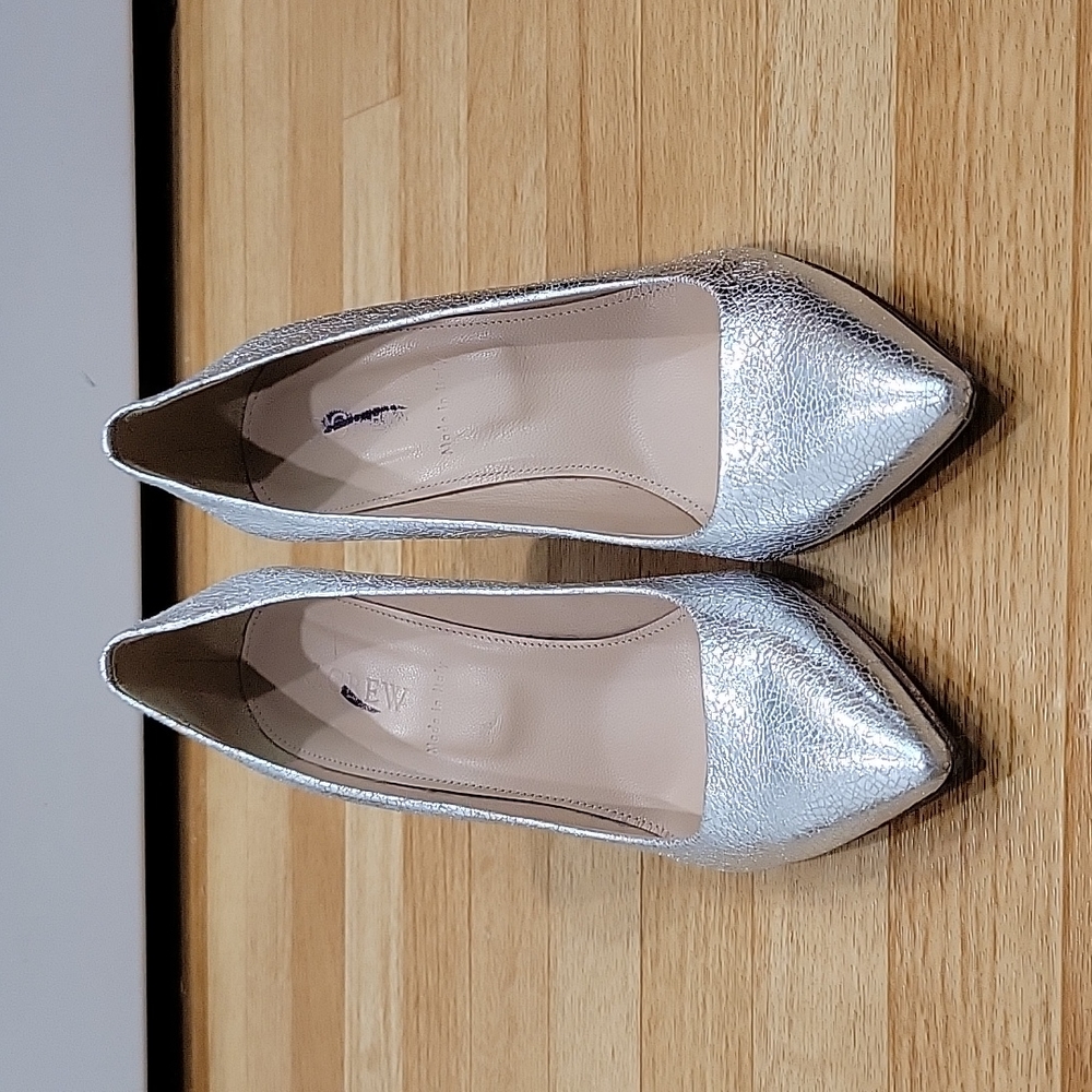 J. Crew silver crackle heels